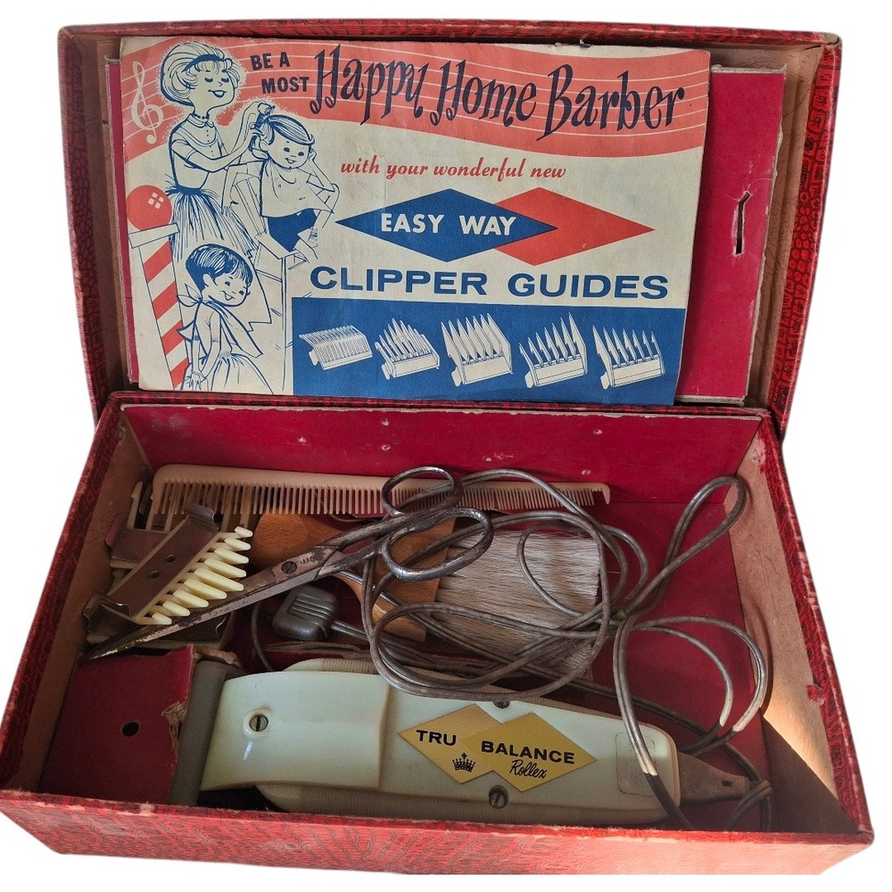 Vintage Tru Balance Rollex Electric Hair‎ Clipper Set Mid Century Barber Kit Red - Picture 3 of 3
